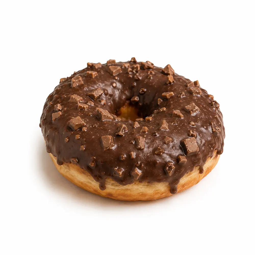 Mini donut de chocolate con topping crujiente de Valumé Catering
